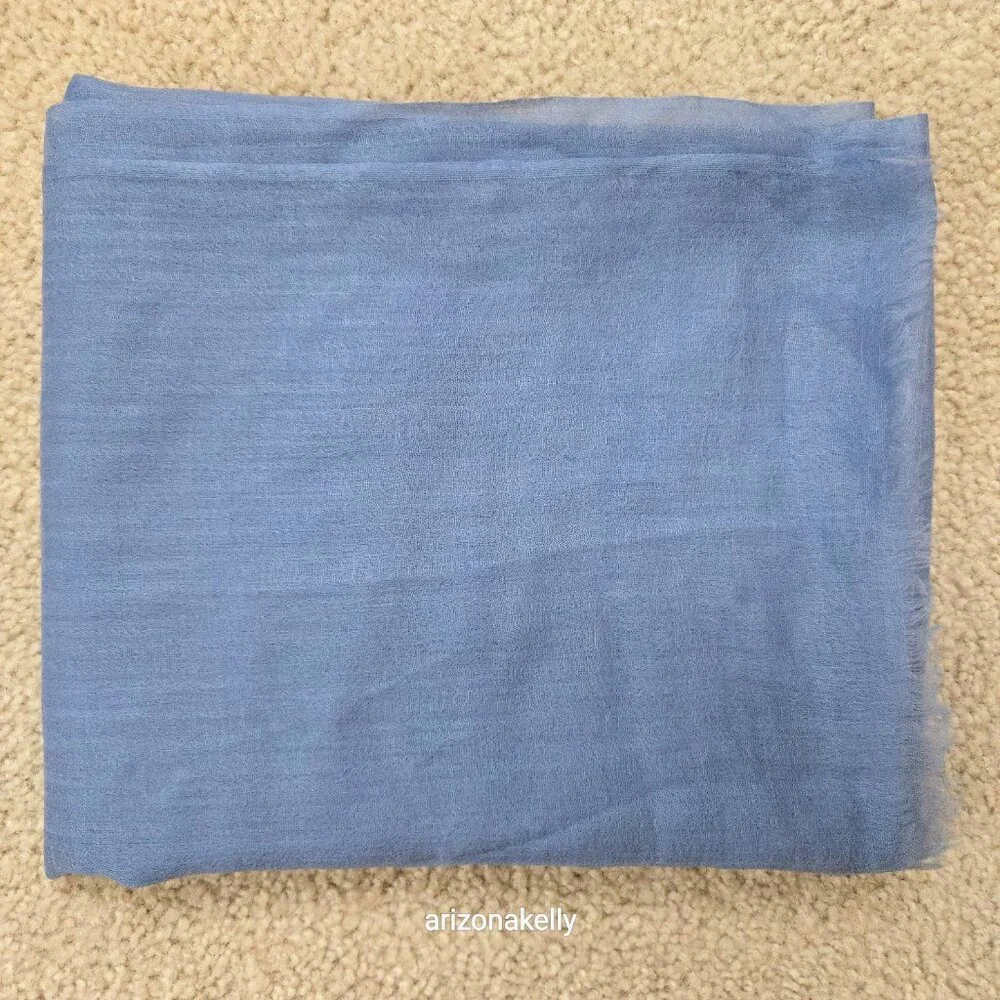 NWOT Cashmere Scarf Wrap Featherweight Tissue Weight Periwinkle Blue Ovcio - Picture 9 of 10
